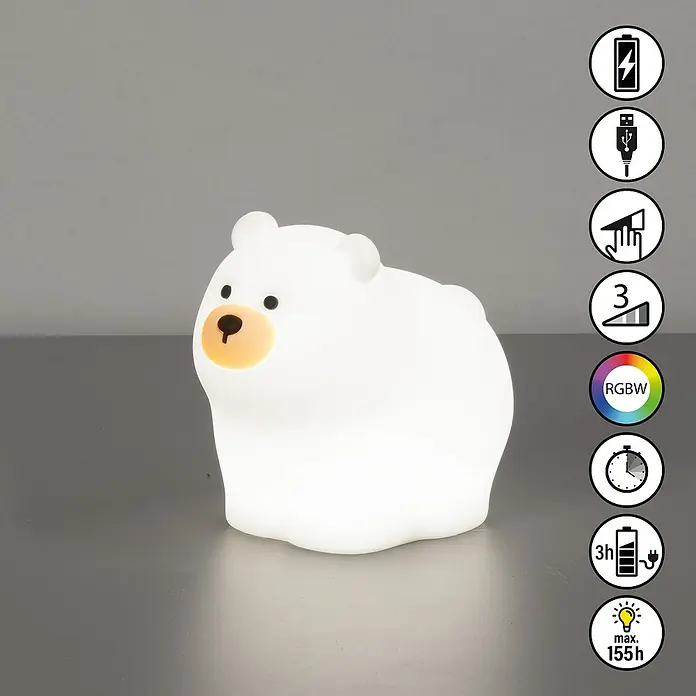 FHL easy LED-Nachtlicht Knut - 0,7 W, L x B x H: 12 x 9 x 11 cm, RGBW, Eisbär Knut - Niedliches Nachtlicht in Form eines Eisbären mit verschiedenen Funktionen wie RGBW-Farbwechsel und Dimmstufen.