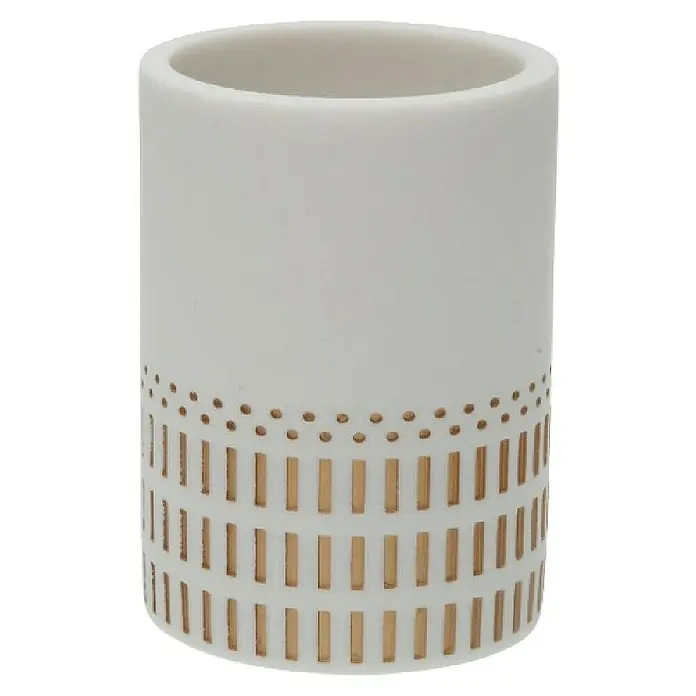 Versa Portacepillos Astrid - L x An x Al: 73 x 73 x 105 cm, Diámetro: 73 cm, Plástico - Jarrón cerámico decorativo blanco con detalles dorados, ideal para la decoración del hogar y para exhibir arreglos florales.