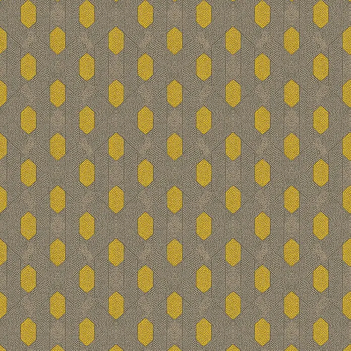 Tadessi Vliestapete M1-No.2822 - Grau, Sonstiges, 10,05 x 0,53 m - Texturiertes Muster mit gelben länglichen Sechsecken.
