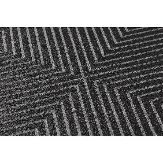Tadessi Vliestapete M1-No.1587 - Schwarz, Grafisch, 10,05 x 0,53 m - Texturierte dunkelgraue Oberfläche mit geometrischem Muster aus hellgrauen Winkelstreifen.