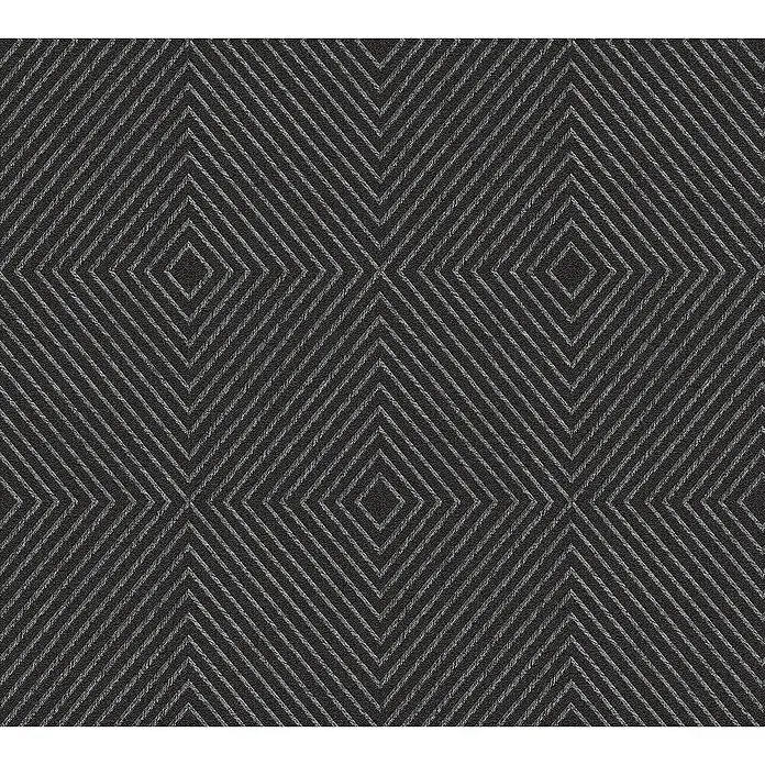 Tadessi Vliestapete M1-No.1587 - Schwarz, Grafisch, 10,05 x 0,53 m - Dunkelgrauer strukturierter Teppich mit geometrischem Muster aus hellgrauen verschachtelten Rauten.