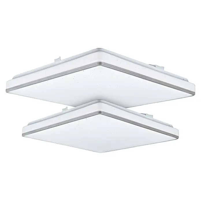 MegaLight LED-Deckenleuchte Shining Frame - 15 W, L x B x H: 27 x 27 x 4 cm, Weiß, Neutralweiß - Zwei quadratische LED-Deckenleuchten in Weiß und Silber. Elegantes Design für moderne Innenräume mit heller, effizienter Beleuchtung.