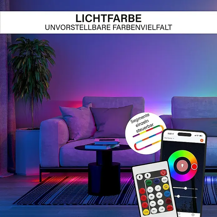 MegaLight LED-Stripes Smart - Länge: 5 m, RGBW, 120 lm - RGB-LED-Streifen mit einer unvorstellbaren Farbenvielfalt, die sich über eine Fernbedienung oder ein Smartphone steuern lassen.
