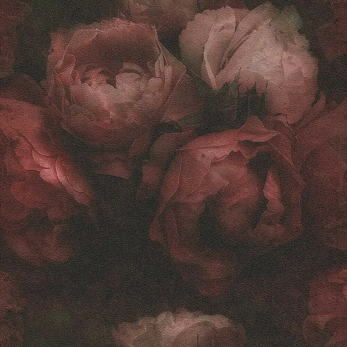 Tadessi Vliestapete M1-No.366 - Schwarz, Floral, 10,05 x 0,53 m - Dunkelrotes, texturiertes Blumenmuster mit gedämpfter Vintage-Ästhetik.