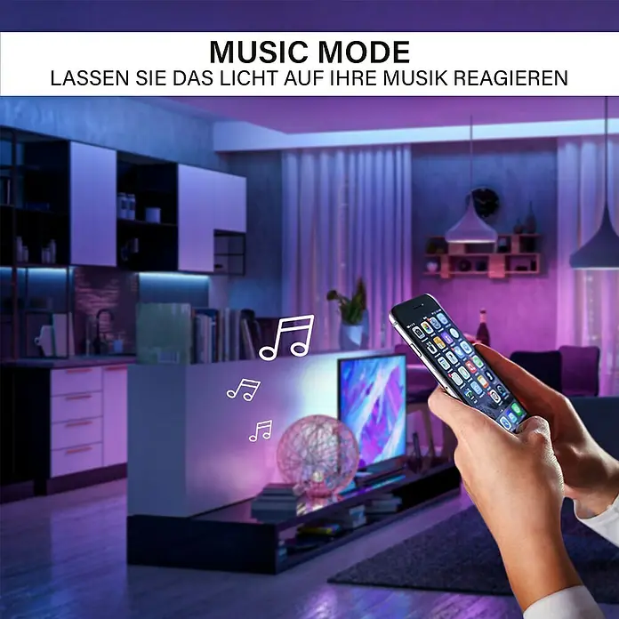 MegaLight LED-Stripes Smart - Länge: 3 m, RGBW, 300 lm - Licht reagiert im Musikmodus auf Ihre Musik. Smartphone steuert die Lichter und sorgt für Atmosphäre.
