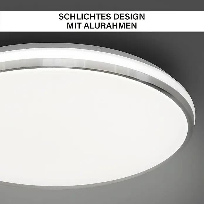 MegaLight LED-Deckenleuchte rund Shining Frame - 18 W, Ø x H: 33 x 4,5 cm, Weiß, Neutralweiß - Nahaufnahme einer runden LED-Deckenleuchte mit schlichtem Design und einem Rahmen aus Aluminium.