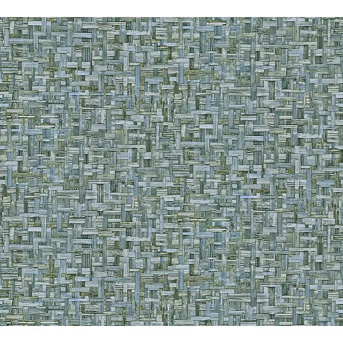 Tadessi Vliestapete M1-No.1534 - Blau, Holzoptik, 10,05 x 0,53 m - Gewebte Textur aus blau-grauen Naturfasern, geeignet für Matten oder Wandverkleidungen.