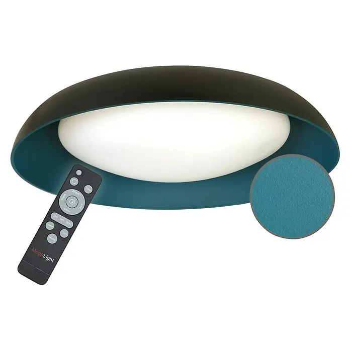 MegaLight LED-Deckenleuchte rund Bowl - 24 W, Ø x H: 40 x 9,5 cm, Petrol, Warmweiß - Deckenleuchte mit schwarzer Außenseite und türkisfarbener Innenseite, inklusive Fernbedienung zur Steuerung der Helligkeit und Farbtemperatur.
