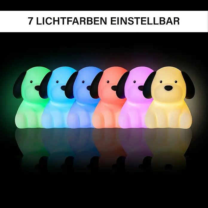MegaLight Nachtlicht Benny Beagle - Schwarz, Weiß - Hundelampe mit 7 einstellbaren Lichtfarben. Die bunte Lampe ist perfekt für Kinderzimmer und sorgt für eine angenehme Atmosphäre.