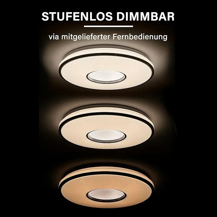 MegaLight LED-Deckenleuchte rund Shining Silver - 24 W, Ø x H: 49 x 8,5 cm, Weiß, Bernstein - Deckenleuchte mit stufenloser Dimmfunktion und Fernbedienung. Die moderne Leuchte bietet variable Helligkeit für jeden Bedarf.