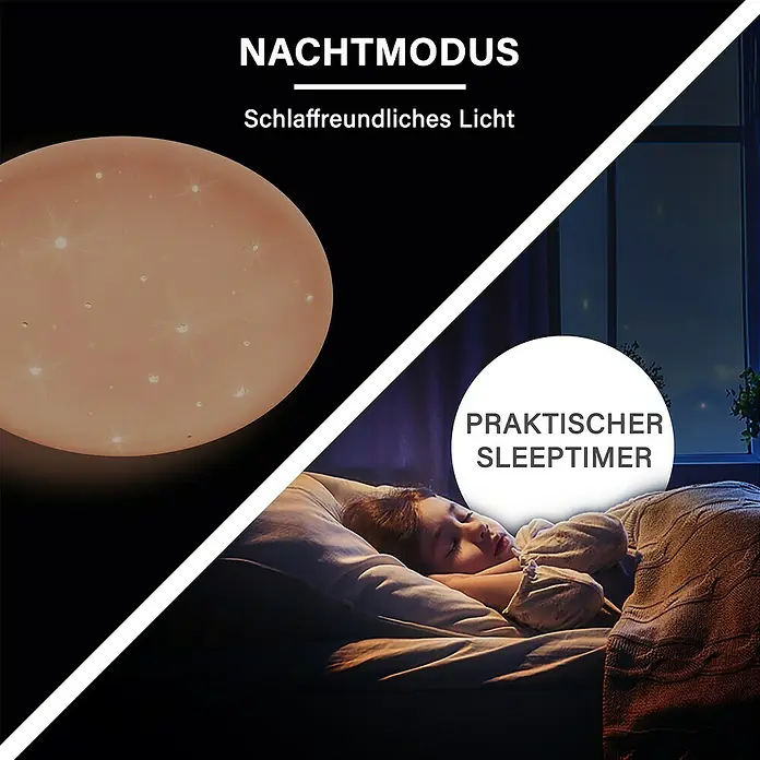 MegaLight LED-Deckenleuchte rund Shining Diamond - 24 W, Ø x H: 38 cm x 12 mm, Weiß, Warmweiß - Nachtmodus-Lampe für Kinder mit schlaffreundlichem Licht und praktischem Sleeptimer für eine angenehme Nachtruhe.