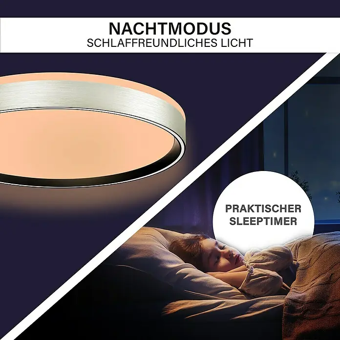 MegaLight LED-Deckenleuchte rund Shining Pluto - 24 W, Ø x H: 48 x 7,5 cm, Weiß, Bernstein - Deckenleuchte mit Nachtmodus und Schlaffunktion. Die Lampe strahlt ein sanftes, schlaffreundliches Licht aus und verfügt über einen praktischen Sleeptimer.