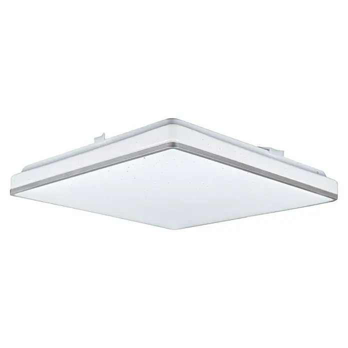 MegaLight LED-Deckenleuchte Shining Frame - 15 W, L x B x H: 27 x 27 x 4 cm, Weiß, Neutralweiß - Moderne quadratische Deckenleuchte mit silberfarbenen Akzenten und einem weißen, diffusen Lichtpaneel für eine stilvolle Beleuchtung.