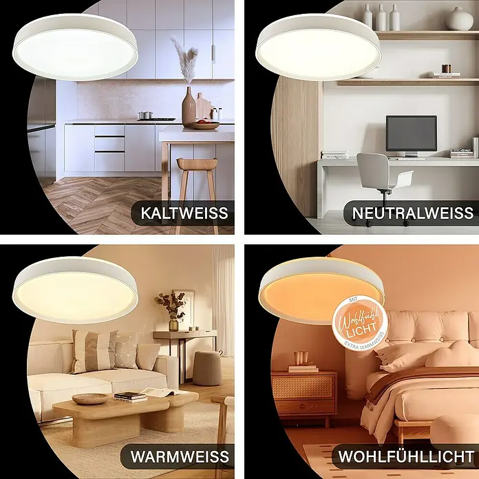 MegaLight LED-Deckenleuchte rund Shining Saturn - 45 W, Ø x H: 50 x 7,3 cm, Weiß, Bernstein - Deckenleuchte mit verschiedenen Farbtemperaturen für Küche, Büro, Wohnzimmer und Schlafzimmer.