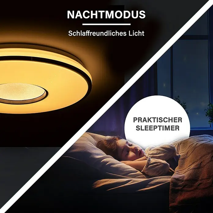MegaLight LED-Deckenleuchte rund Shining Silver - 24 W, Ø x H: 49 x 8,5 cm, Weiß, Bernstein - Nachtmodus-Deckenleuchte mit schlaffreundlichem Licht und praktischem Sleeptimer für erholsamen Schlaf.