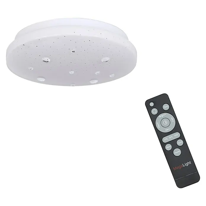MegaLight LED-Deckenleuchte rund Shining Diamond - 9,5 W, Weiß, Warmweiß - Deckenleuchte mit Sternenmuster und Fernbedienung zur Steuerung der Lichtintensität und Farbtemperatur für eine angenehme Atmosphäre.