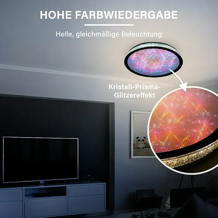 MegaLight LED-Deckenleuchte rund Shining Magic - 40 W, Ø x H: 50 x 6,5 cm, Weiß, Warmweiß - LED-Deckenleuchte mit Kristall-Prisma-Glitzereffekt für eine helle und gleichmäßige Beleuchtung mit hoher Farbwiedergabe.