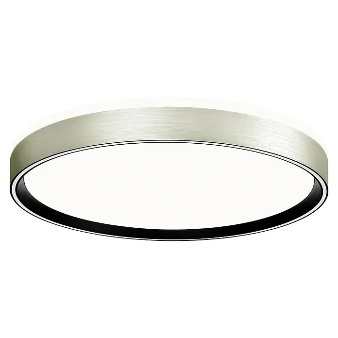 MegaLight LED-Deckenleuchte rund Shining Pluto - 24 W, Ø x H: 48 x 7,5 cm, Weiß, Bernstein - Eine moderne, runde Deckenleuchte mit einem silbernen Rahmen und einer schwarzen Akzentlinie, ideal für stilvolle Innenräume.