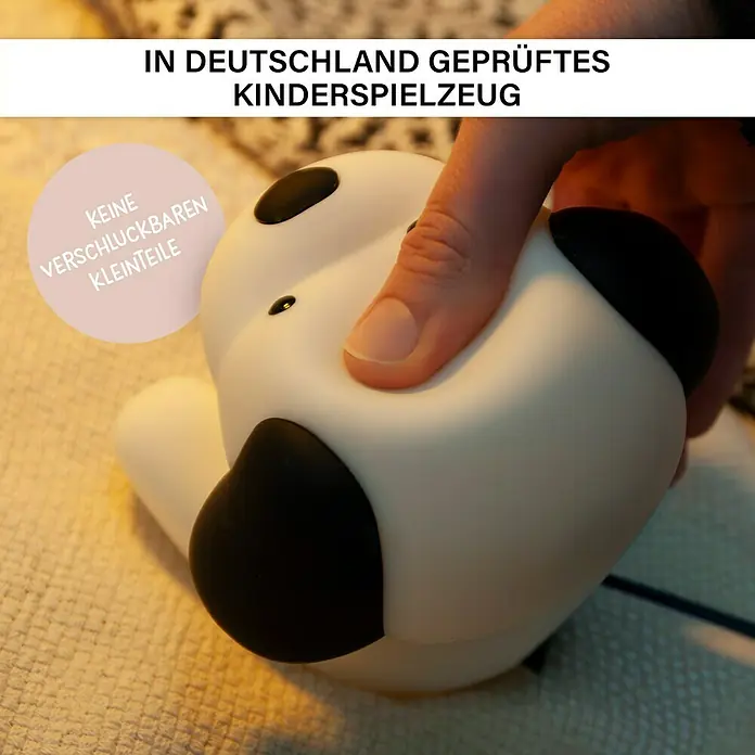 MegaLight Nachtlicht Benny Beagle - Schwarz, Weiß - Geprüftes Kinderspielzeug in Deutschland. Kuscheliges Panda-Nachtlicht, geprüft, sicher und ohne verschluckbare Kleinteile.