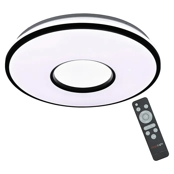 MegaLight LED-Deckenleuchte rund Shining Star - 24 W, Ø x H: 49 x 8,5 cm, Schwarz, Warmweiß - Deckenleuchte mit Fernbedienung. Die moderne Deckenleuchte verfügt über eine Fernbedienung zur einfachen Steuerung der Helligkeit.