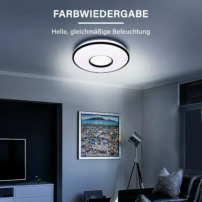 MegaLight LED-Deckenleuchte rund Shining Star - 24 W, Ø x H: 49 x 8,5 cm, Schwarz, Warmweiß - Moderne LED-Deckenleuchte mit gleichmäßiger Ausleuchtung für eine angenehme Farbwiedergabe im Raum.
