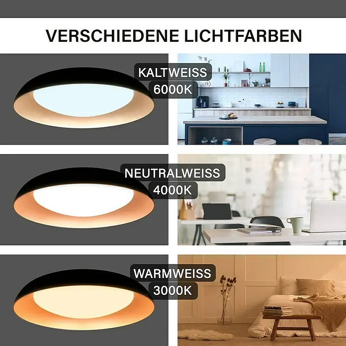 MegaLight LED-Deckenleuchte rund Bowl - 24 W, Ø x H: 49 x 9,5 cm, Rosegold, Warmweiß - LED-Deckenleuchte mit verschiedenen Lichtfarben zur Auswahl, von Kaltweiß bis Warmweiß, passend für jede Raumatmosphäre.