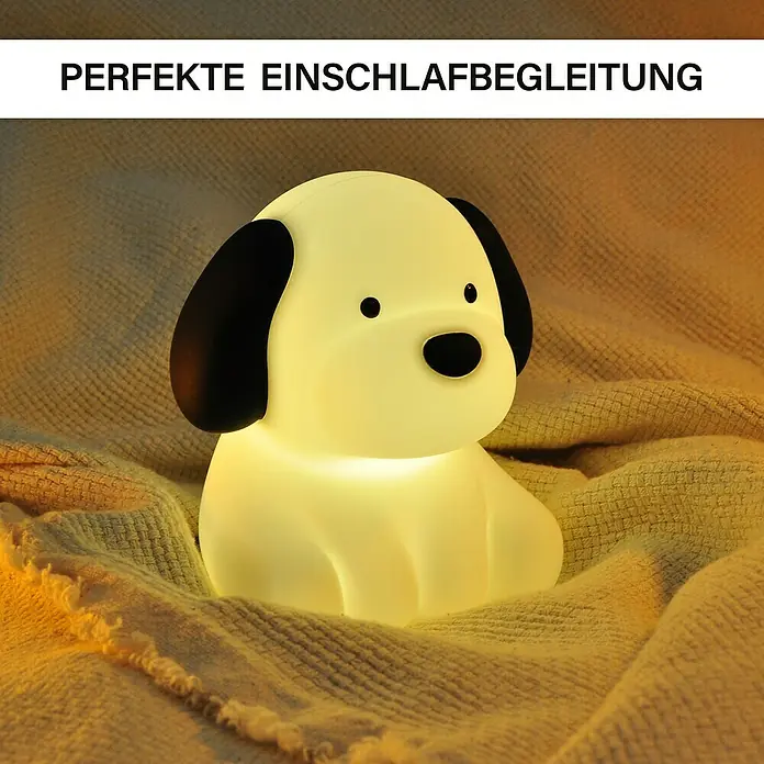 MegaLight Nachtlicht Benny Beagle - Schwarz, Weiß - Perfekte Einschlafbegleitung: Ein niedliches, hundeförmiges Nachtlicht, das sanft leuchtet und eine beruhigende Atmosphäre schafft.