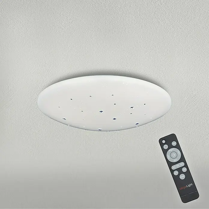 MegaLight LED-Deckenleuchte rund Shining Diamond - 24 W, Ø x H: 38 cm x 12 mm, Weiß, Warmweiß - Deckenleuchte mit Sternenhimmel-Optik und Fernbedienung für individuellen Lichtkomfort. Stilvolle Beleuchtung für jeden Raum.