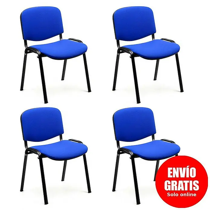 Unisit Silla Dado - Azul, Textil, 4 ud. - Cuatro sillas de oficina azules con estructura negra. Ideales para salas de conferencias o la oficina. Asientos cómodos incluidos.