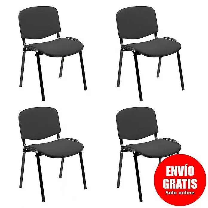 Unisit Silla Dado - Negro, Textil, 4 ud. - Juego de sillas de oficina negras, ideal para salas de conferencias o zonas de espera. Cómodas y que ahorran espacio.