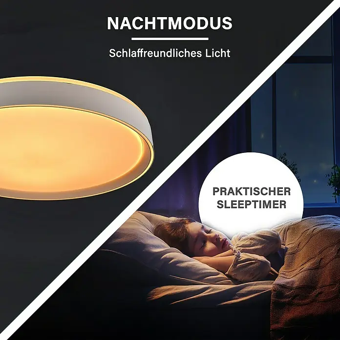 MegaLight LED-Deckenleuchte rund Shining Saturn - 45 W, Ø x H: 50 x 7,3 cm, Weiß, Bernstein - Deckenleuchte mit Nachtmodus und Schlummerfunktion, ideal für Schlafzimmer. Sanftes Licht sorgt für erholsamen Schlaf.