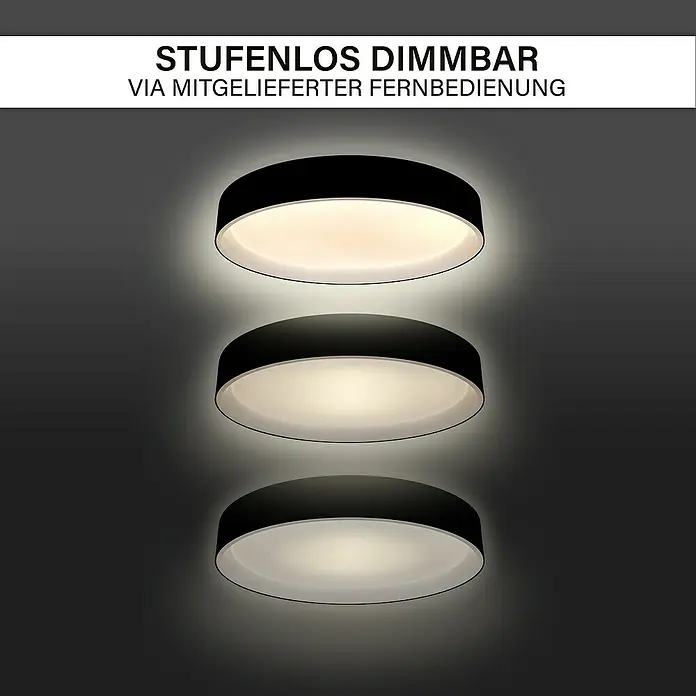 MegaLight LED-Deckenleuchte rund Shining Arctica - 24 W, Ø x H: 39 x 7,5 cm, Schwarz, Bernstein - Deckenleuchte mit stufenloser Dimmfunktion und Fernbedienung für variable Beleuchtung.