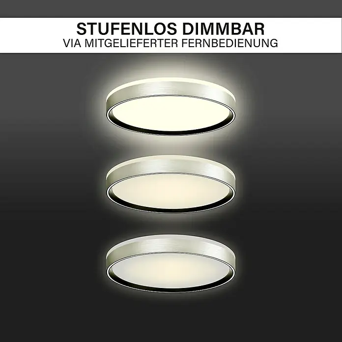 MegaLight LED-Deckenleuchte rund Shining Pluto - 24 W, Ø x H: 48 x 7,5 cm, Weiß, Bernstein - Deckenleuchte mit stufenloser Dimmfunktion und Fernbedienung. Das Licht hat drei verschiedene Helligkeitsstufen und ist ideal für Wohnräume.