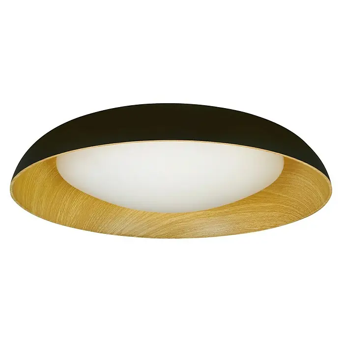 MegaLight LED-Deckenleuchte rund Bowl - 24 W, Ø x H: 40 x 9,5 cm, Wood, Warmweiß - Elegante Hängeleuchte in Schwarz und Gold mit einer sanften, diffusen Beleuchtung für ein stimmungsvolles Ambiente.