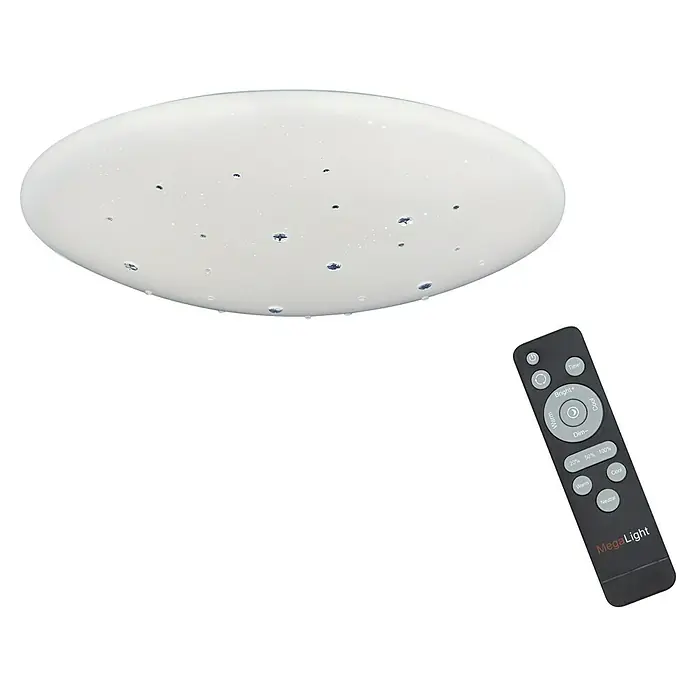 MegaLight LED-Deckenleuchte rund Shining Diamond - 24 W, Ø x H: 38 cm x 12 mm, Weiß, Warmweiß - Weiße Deckenleuchte mit Fernbedienung zur Steuerung von Helligkeit und Farbtemperatur, ideal für moderne Wohnräume.