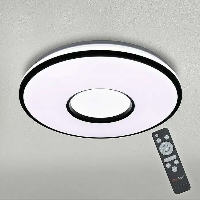 MegaLight LED-Deckenleuchte rund Shining Star - 24 W, Ø x H: 49 x 8,5 cm, Schwarz, Warmweiß - Deckenleuchte mit Fernbedienung. Diese moderne LED-Deckenleuchte mit ihrem runden Design ist ein echter Hingucker.