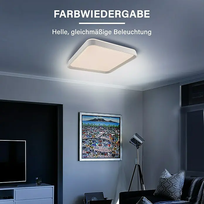 MegaLight LED-Deckenleuchte Shining Saturn - 44 W, Weiß, Warmweiß - Die quadratische LED-Deckenleuchte sorgt für eine helle und gleichmäßige Ausleuchtung im Raum. Perfekt für Wohn- und Schlafräume.