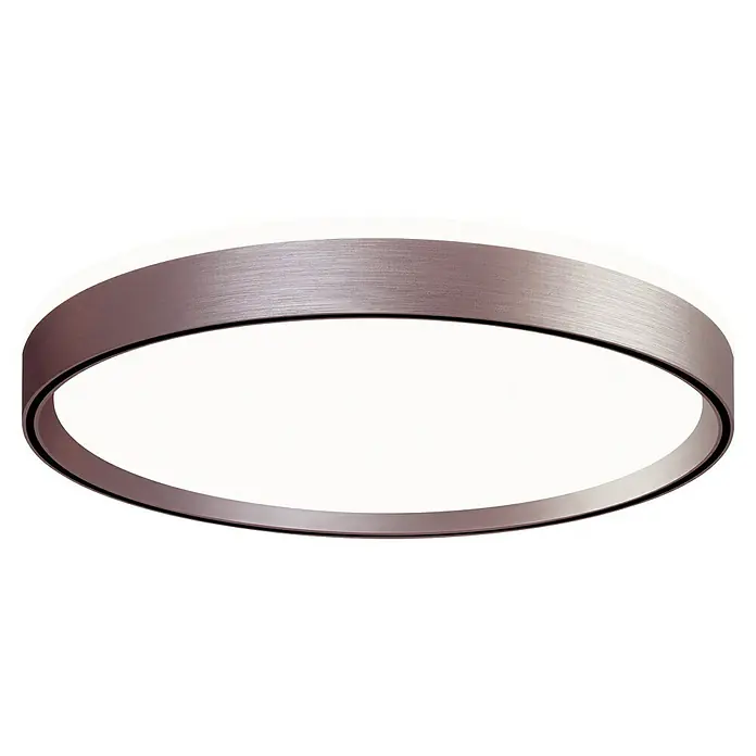 MegaLight LED-Deckenleuchte rund Shining Pluto - 24 W, Weiß, Bernstein - Nahaufnahme einer runden Deckenleuchte mit gebürsteter Metalloberfläche, die ein modernes und minimalistisches Design zeigt.