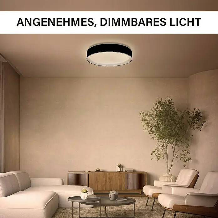 MegaLight LED-Deckenleuchte rund Shining Arctica - 24 W, Ø x H: 39 x 7,5 cm, Schwarz, Bernstein - Deckenleuchte mit schwarzem Rand und warmweißem, dimmbarem Licht für ein angenehmes Ambiente im Wohnraum.