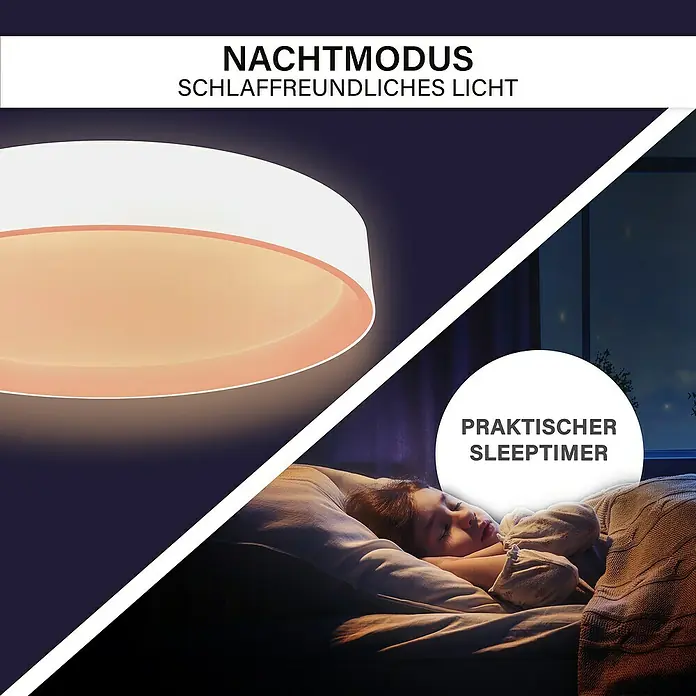 MegaLight LED-Deckenleuchte rund Shining Arctica - 24 W, Ø x H: 39 x 7,5 cm, Weiß, Bernstein - Nachtmodus LED-Deckenleuchte mit praktischem Sleeptimer für erholsamen Schlaf. Schlaffreundliches Licht sorgt für eine angenehme Atmosphäre.