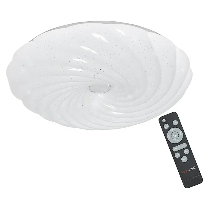 MegaLight LED-Deckenleuchte rund Shining Coral - 24 W, Ø x H: 49 x 9 cm, Weiß, Warmweiß - Deckenleuchte mit spiralförmigem Design und Fernbedienung für Helligkeit und Farbtemperatur.