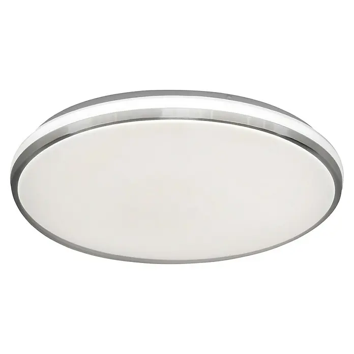 MegaLight LED-Deckenleuchte rund Shining Frame - 18 W, Ø x H: 33 x 4,5 cm, Weiß, Neutralweiß - Nahaufnahme einer modernen, runden Deckenleuchte mit einem hellen, diffusen Licht und einem schlanken, silbernen Rahmen.