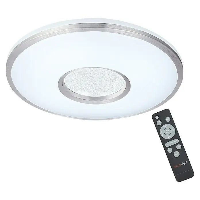 MegaLight LED-Deckenleuchte rund Shining Silver - 24 W, Ø x H: 49 x 8,5 cm, Weiß, Bernstein - Moderne LED-Deckenleuchte mit Fernbedienung zur Steuerung der Helligkeit & Farbtemperatur. Ideal für Wohnzimmer, Schlafzimmer und Büro.