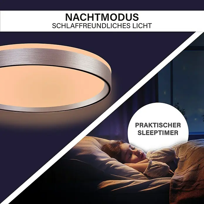 MegaLight LED-Deckenleuchte rund Shining Pluto - 24 W, Weiß, Bernstein - Deckenleuchte mit Nachtmodus und Sleep-Timer. Schlaf-freundliches Licht für erholsame Nächte mit praktischer Timer-Funktion.