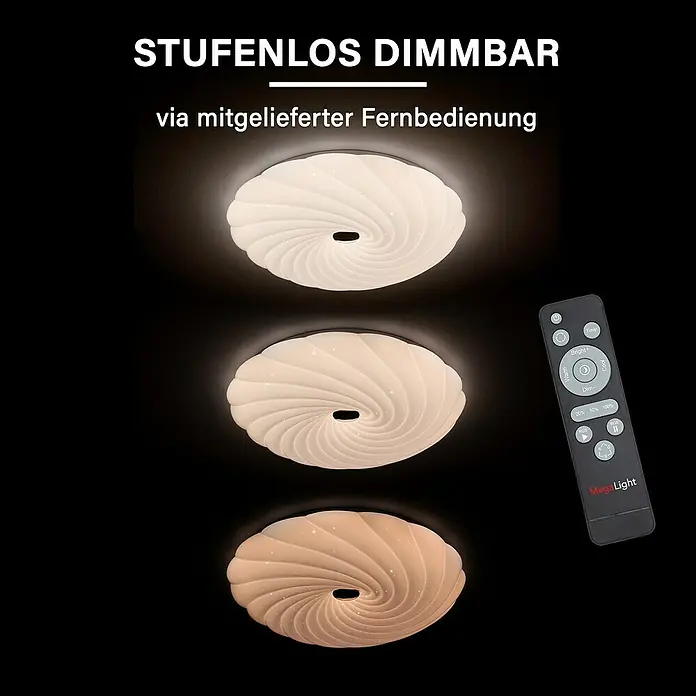 MegaLight LED-Deckenleuchte rund Shining Coral - 24 W, Ø x H: 49 x 9 cm, Weiß, Warmweiß - Deckenleuchte mit stufenloser Dimmfunktion und Fernbedienung zur Anpassung der Helligkeit und Farbtemperatur.