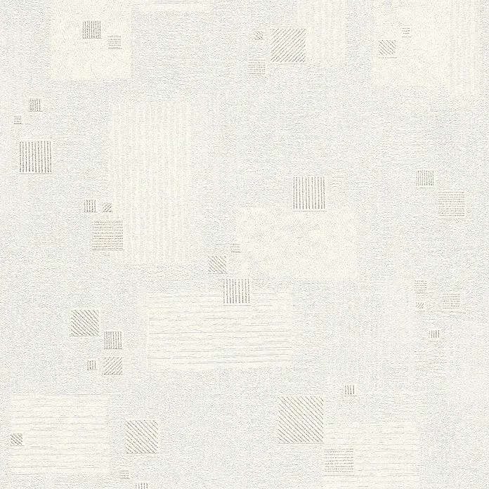 Tadessi Vliestapete M1-No.2444 - Weiß, Sonstiges, 10,05 x 0,53 m - Hellbeigefarbene strukturierte Tapete mit dezenten geometrischen Quadrat- und Streifenmustern.