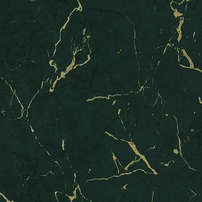 Tadessi Vliestapete M1-No.602 - Grün, Steinoptik, 10,05 x 0,53 m - Dunkelgrüner Marmor mit eleganter goldener Äderung.
