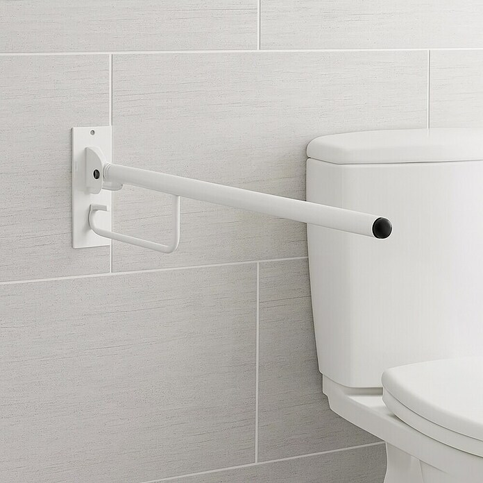 CM Baños Barra de apoyo para WC (Largo: 73 cm, Abatible, Blanco)
