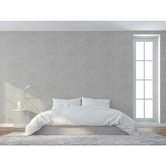 Tadessi Vliestapete M1-No.1717 - Grau, Streifen, 10,05 x 0,53 m - Strukturierte graue Tapete mit dezentem linearen Muster, ideal für ein modernes Schlafzimmer.