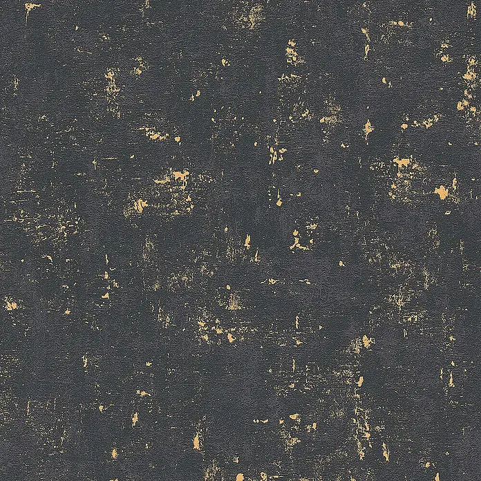 Tadessi Vliestapete M1-No.19 - Schwarz, Sonstiges, 10,05 x 0,53 m - Dunkelgraue Textur mit abgenutzten goldgelben Markierungen.